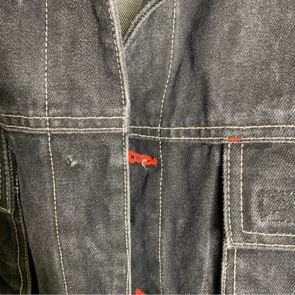 Vintage 2000s black raw denim by‎ koman jacket size XL men’s y2k hiphop - Picture 5 of 7